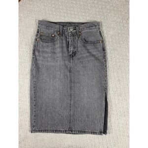 Levis Gray Denim Midi Skirt High Waisted Side Slit Charcoal 27 Western Y2K
